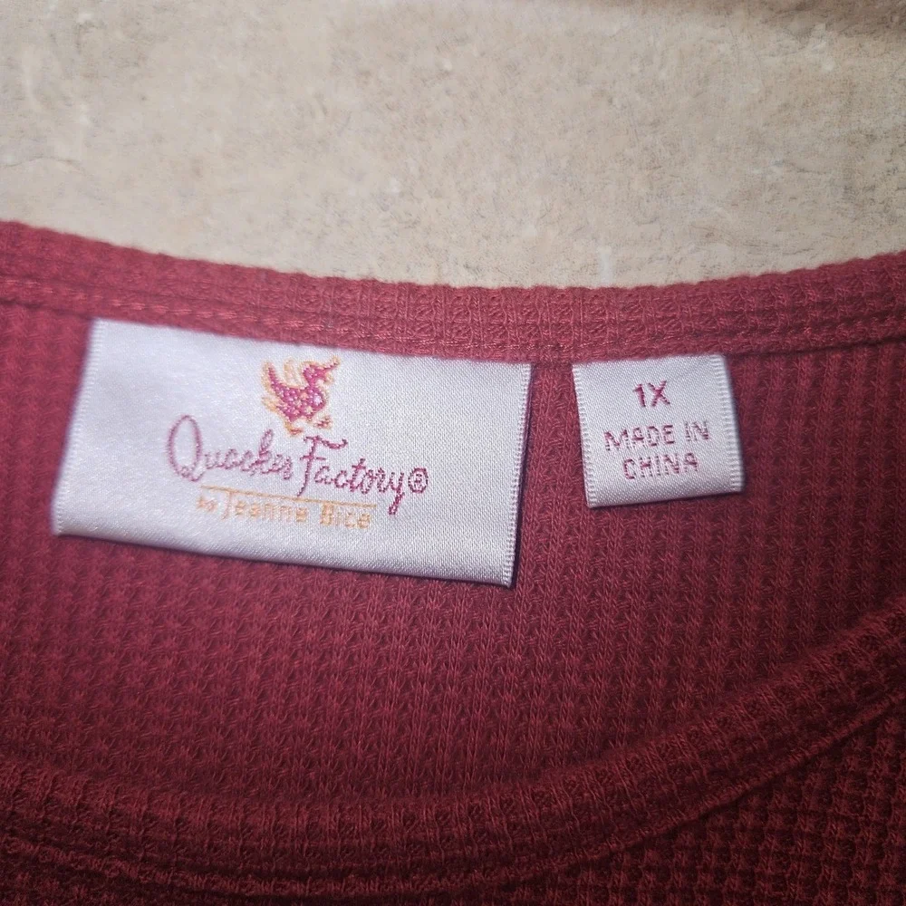 Quacker Factory Shirt Womens 1X Red Thermal Waffle Knit Snowman Christmas Winter
